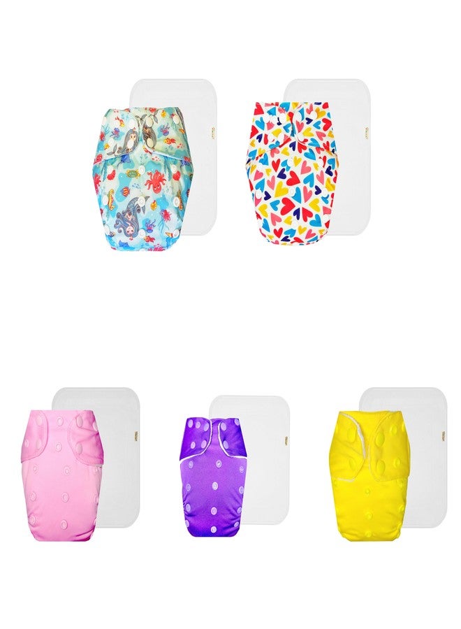 Dumbledo Premium Cloth Diaper with Cotton Insert (Pack of 5) | Hypoallergenic | Breathable | Adjustable Snaps | Ideal for Toddlers | 3 Months - 3 Years | Unisex Baby - Image 1