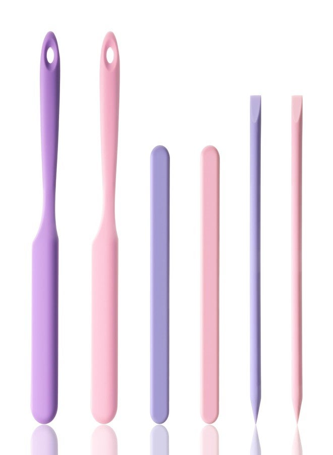 Aysatogc 6 PCS Non-Stick Wax Spatulas Set, Silicone Wax Applicator 3 Sizes Scrapers Reusable Silicone Stirring Stick For Body Use Home Salon (Pink&Pruple - Image 1