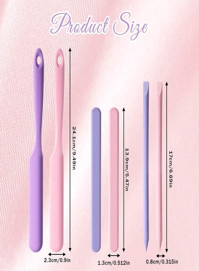 Aysatogc 6 PCS Non-Stick Wax Spatulas Set, Silicone Wax Applicator 3 Sizes Scrapers Reusable Silicone Stirring Stick For Body Use Home Salon (Pink&Pruple - Image 2