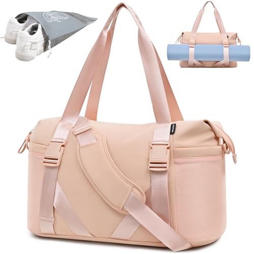 MAXTOP Gym Tote Bag for Women Pink Travel Duffle Bag with Yoga Mat Holder, Ideal for Yoga Accessories Workout Overnight Gymnastics Exercise Dance - Image 1