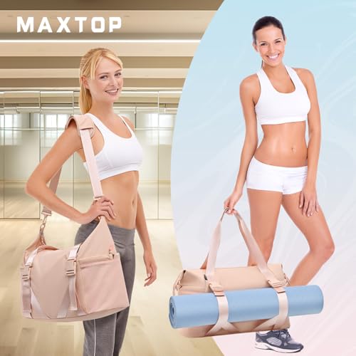 MAXTOP Gym Tote Bag for Women Pink Travel Duffle Bag with Yoga Mat Holder, Ideal for Yoga Accessories Workout Overnight Gymnastics Exercise Dance - Image 2