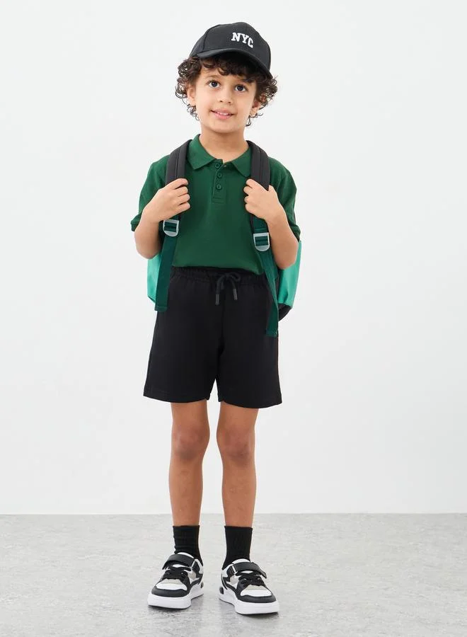 Styli Styli Boys Green Solid Cotton Polo T-Shirt