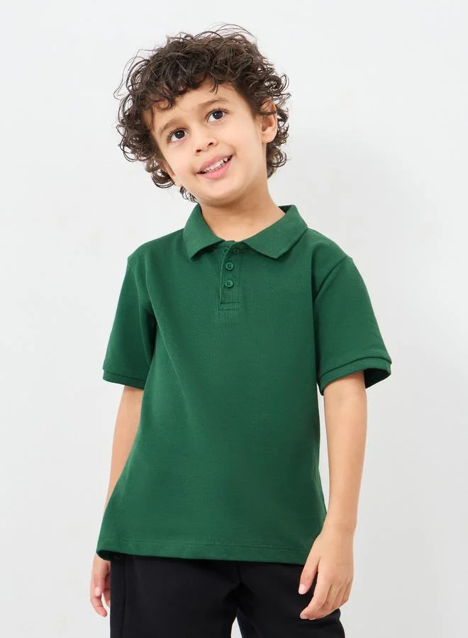 Styli Styli Boys Green Solid Cotton Polo T-Shirt