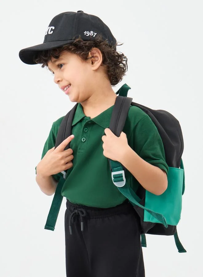 Styli Styli Boys Green Solid Cotton Polo T-Shirt
