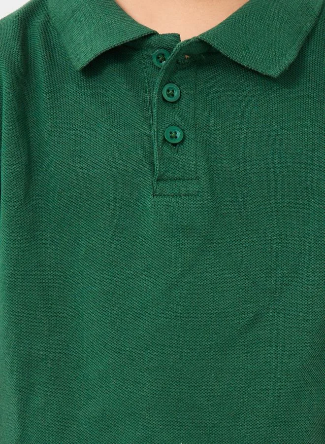 Styli Styli Boys Green Solid Cotton Polo T-Shirt