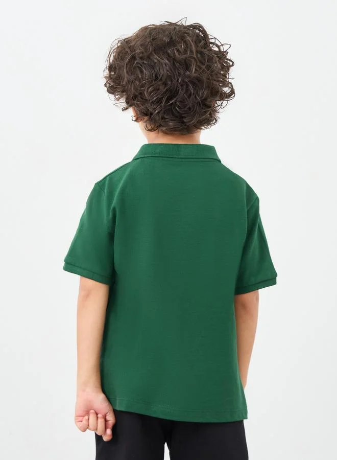 Styli Styli Boys Green Solid Cotton Polo T-Shirt