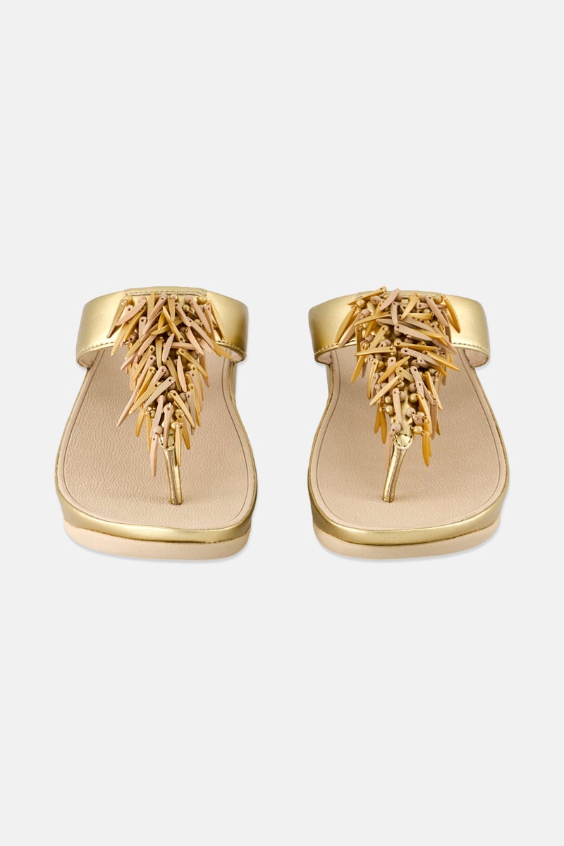 FitFlop صنادل رقص رومبا للنساء مزينة بالخرز معدنية، ذهبية - Image 4