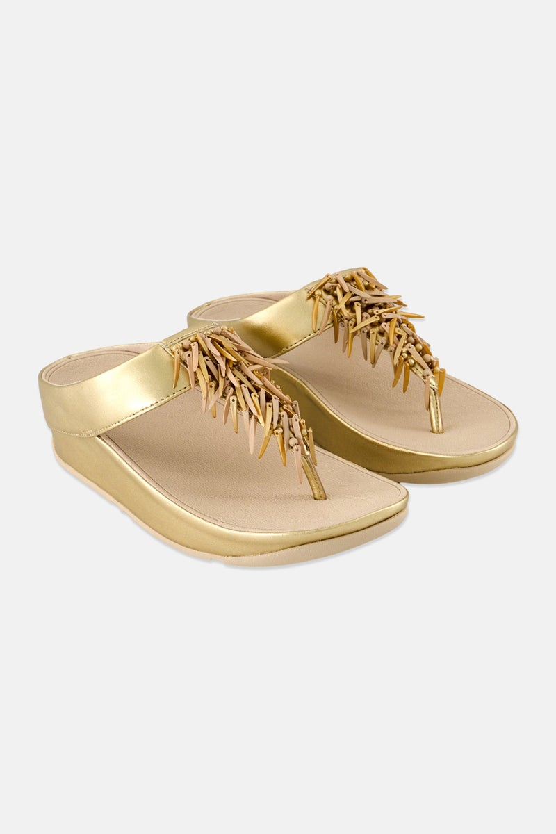 FitFlop صنادل رقص رومبا للنساء مزينة بالخرز معدنية، ذهبية - Image 1