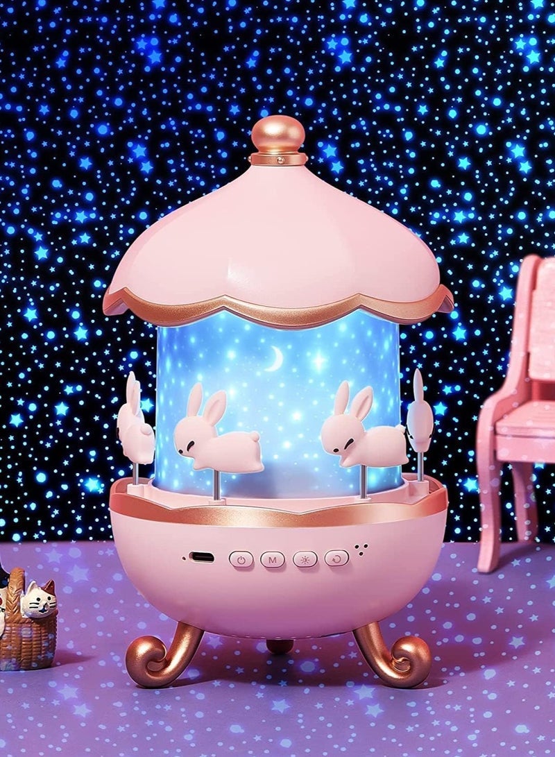 TIGER Children’s Night Light Rabbit Sky Projector – 360° Rotating Starry Galaxy Night Light with 6 Projection Films & 5 Colours | USB‑Powered Rechargeable LED Nursery Lamp for Baby Girls Boys Room Decor + Star Mode - Image 2