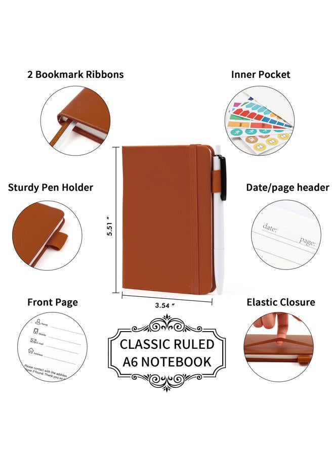 Feela 15 Pack Pocket Small Notebooks Bulk, Mini Cute Notepads Hardcover College Ruled Lined Journals with Pen Holder for School Business Memos, with 15 Black Pens, 3.5”x 5.5”, A6, Brown - Image 2