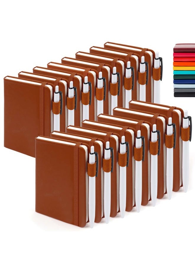 Feela 15 Pack Pocket Small Notebooks Bulk, Mini Cute Notepads Hardcover College Ruled Lined Journals with Pen Holder for School Business Memos, with 15 Black Pens, 3.5”x 5.5”, A6, Brown - Image 1