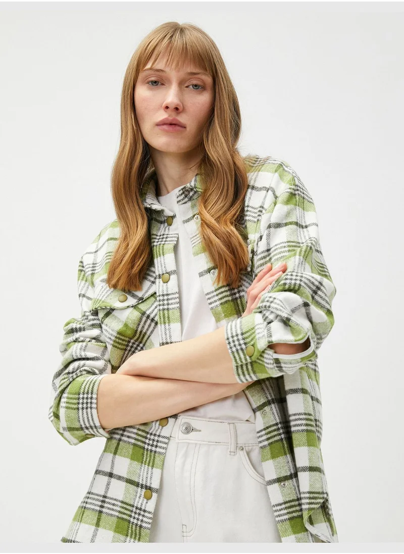 كوتون Check Shirt Pocket Snap Button