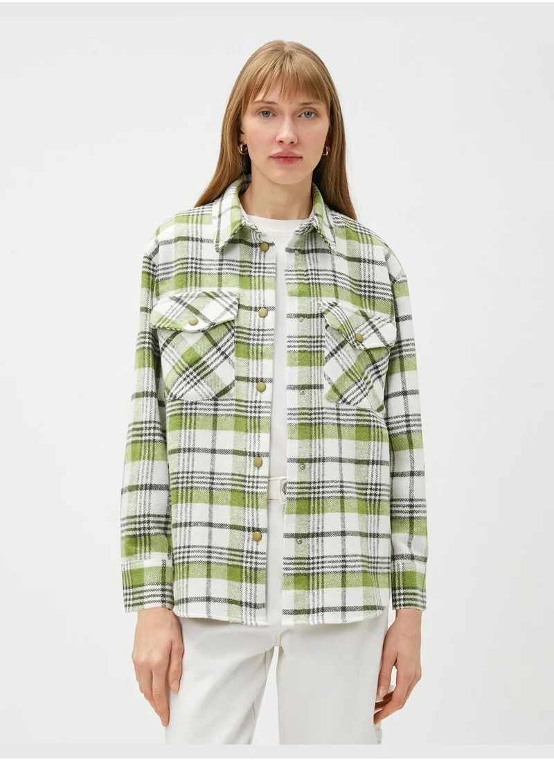كوتون Check Shirt Pocket Snap Button