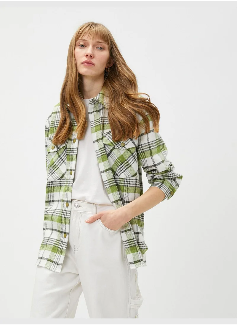 كوتون Check Shirt Pocket Snap Button