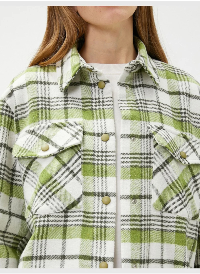 كوتون Check Shirt Pocket Snap Button