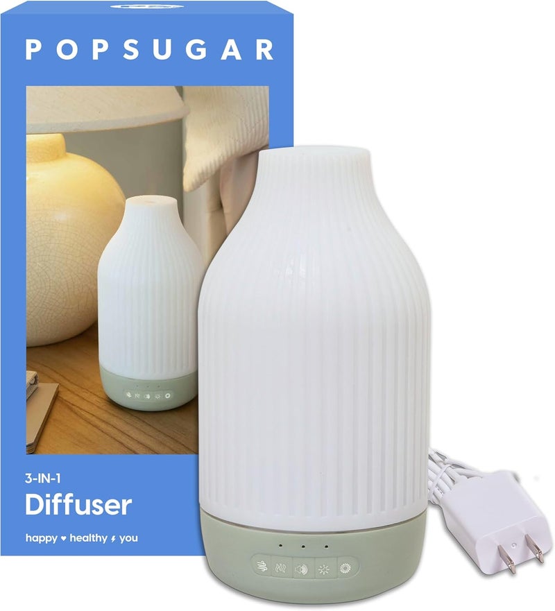 POPSUGAR 3-in-1 Aromatherapy Essential Oil Diffuser for Rooms and Home, Humidifier with Light and Natural Sound Settings, Auto Shut Off