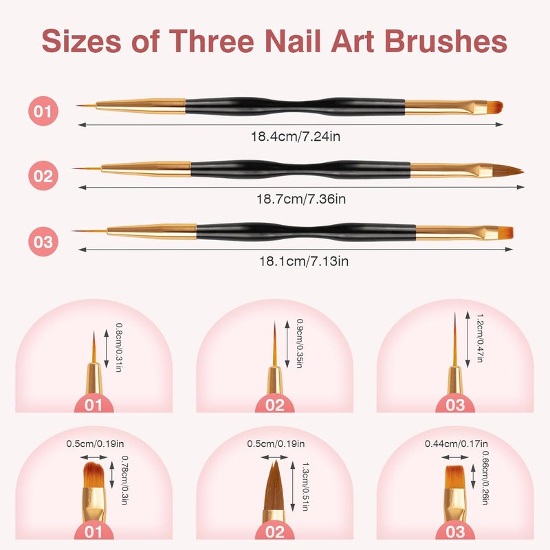 TOCOLES Nail Art Brushes 3PCS Nail Brush Set with Gel Polish Pens and Liner Brush for Home and Professional Salon Use - Image 2