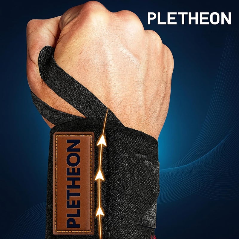 PLETHEON حزام دعم المعصم للجيم، التمارين ورفع الأثقال | حزام معصم قابل للتعديل للرجال والنساء | تخفيف الألم وثبات المعصم لللياقة البدنية والرياضة (أسود) - Image 2