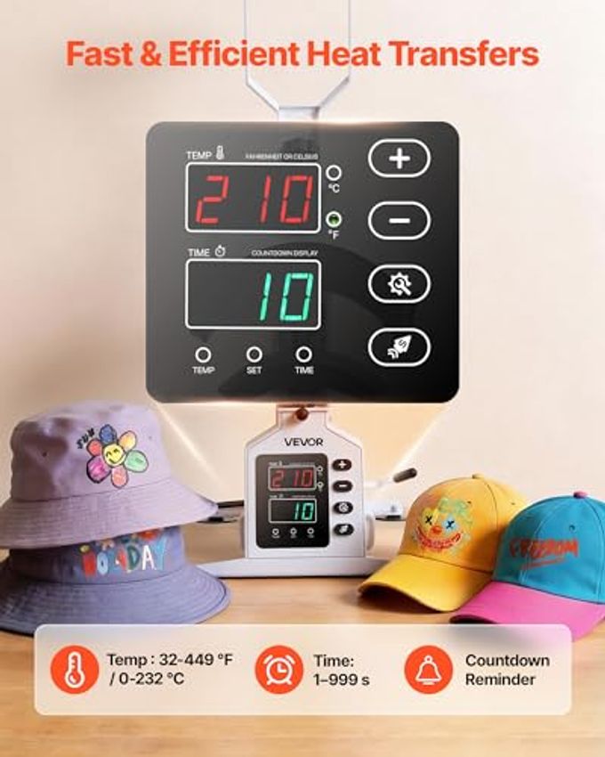 VEVOR Hat Heat Press Machine, 8.5 X 4 In Large Heating Plate, With Caps Stretcher, Precise Temperature & Time Control, Heat Press For Hats And Caps, For Htv Iron On And Sublimation Projects, White - Image 2