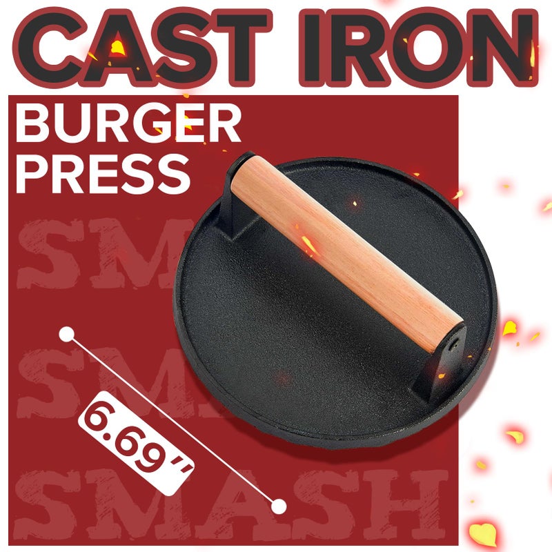 Grilliance Smash Burger Press kit, Heavy-Duty Cast Iron Round Grill Bacon Press with Wood Handle, 3 in 1 Hamburger Press Patty Maker Tools, Cleaning Pad Set for Blackstone Griddle Flat Top Cooking - Image 2