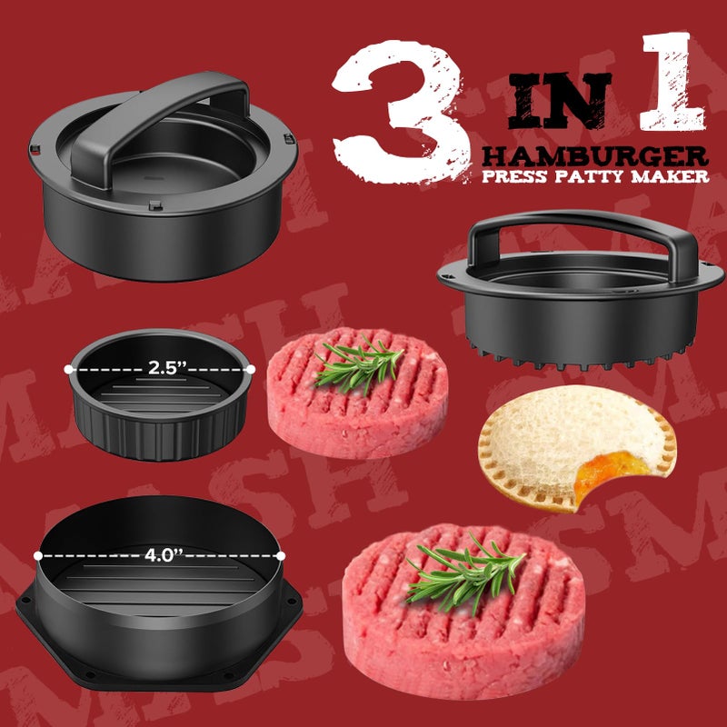 Grilliance Smash Burger Press kit, Heavy-Duty Cast Iron Round Grill Bacon Press with Wood Handle, 3 in 1 Hamburger Press Patty Maker Tools, Cleaning Pad Set for Blackstone Griddle Flat Top Cooking - Image 5