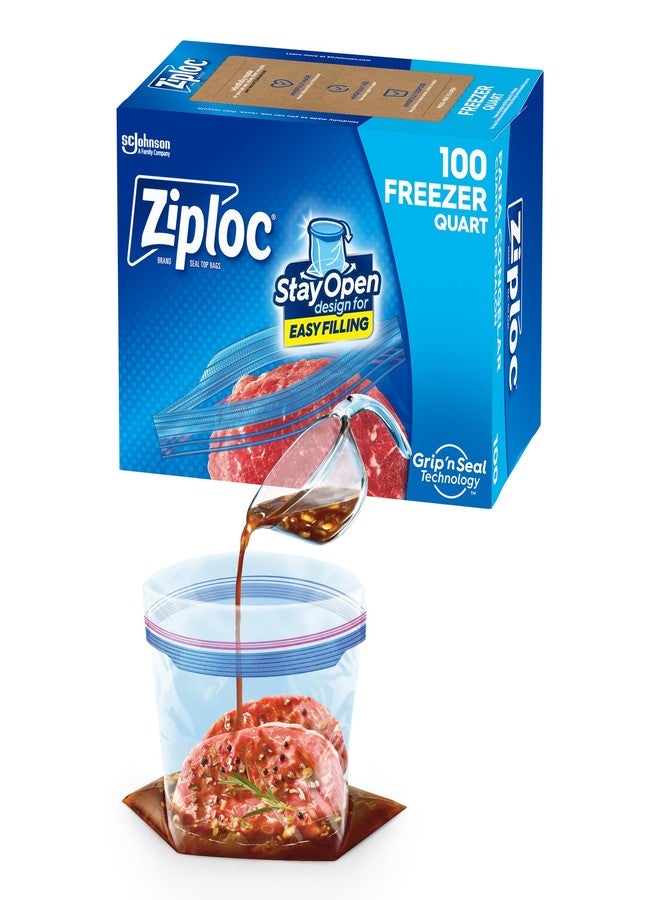 Ziploc Quart Food Storage Freezer Bags, Stay Open Design with Stand-Up Bottom, Easy to Fill, 100 Count - Image 1