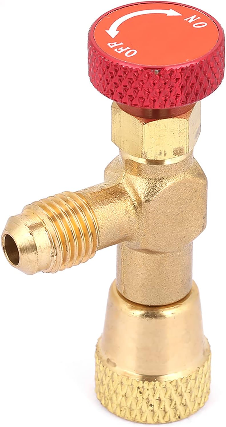 Akozon Refrigerant Load Valve, 1/4''-5/16'' R410A Brass Flow Control Valve Air Conditioner Tap 1/4 Refrigerant Safety Valve - Image 1
