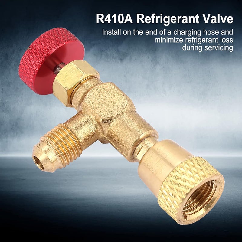 Akozon Refrigerant Load Valve, 1/4''-5/16'' R410A Brass Flow Control Valve Air Conditioner Tap 1/4 Refrigerant Safety Valve - Image 2