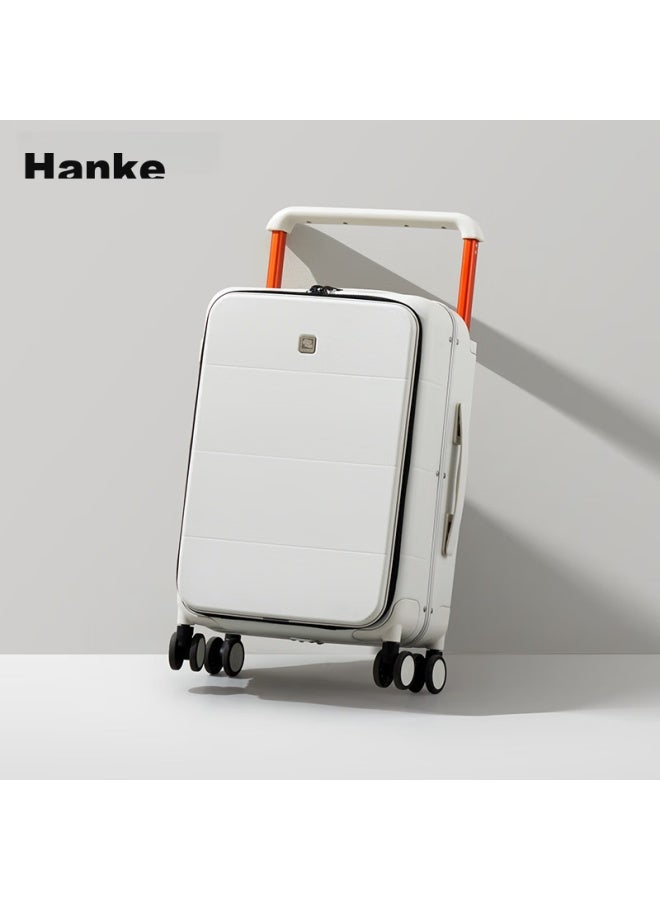 Hanke حقيبة سفر بعجلات واسعة، هيكل ألومنيوم، أمتعة تفتح من الأمام للرجال والنساء، 20 بوصة، دخان أبيض، حمل على، قفل بكلمة سر - Image 2