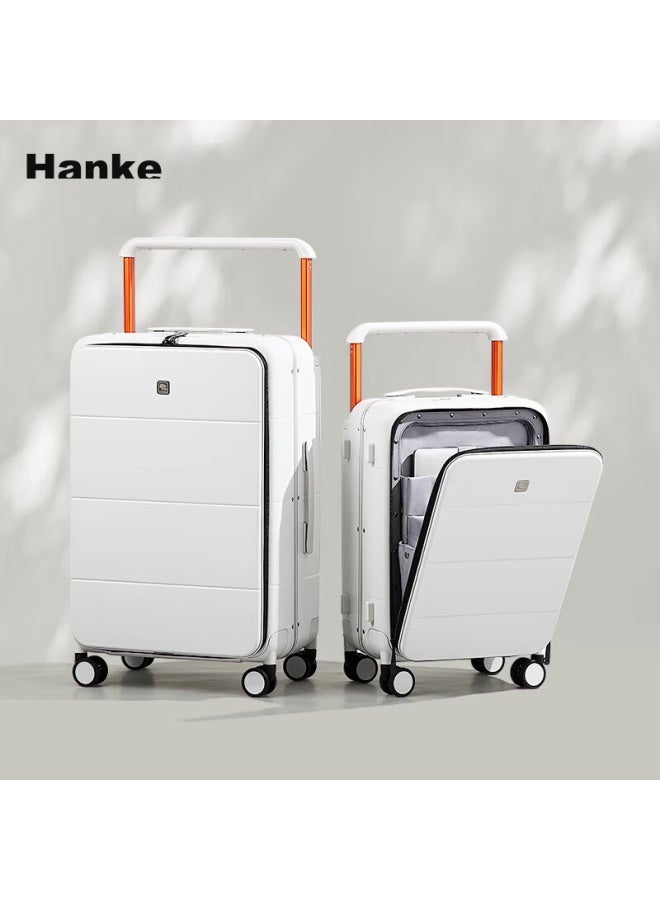 Hanke حقيبة سفر بعجلات واسعة، هيكل ألومنيوم، أمتعة تفتح من الأمام للرجال والنساء، 20 بوصة، دخان أبيض، حمل على، قفل بكلمة سر - Image 1