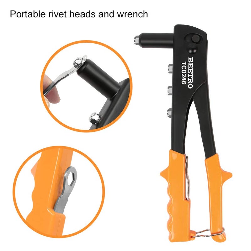 BEETRO Heavy Duty Hand Riveter, Rivet Gun, 3/32"-1/8"-5/32"-3/16", 4 Nosepieces Set Includes 100pcs Rivets, Durable and Suitable for Metal, Plastic and Leather - Image 3