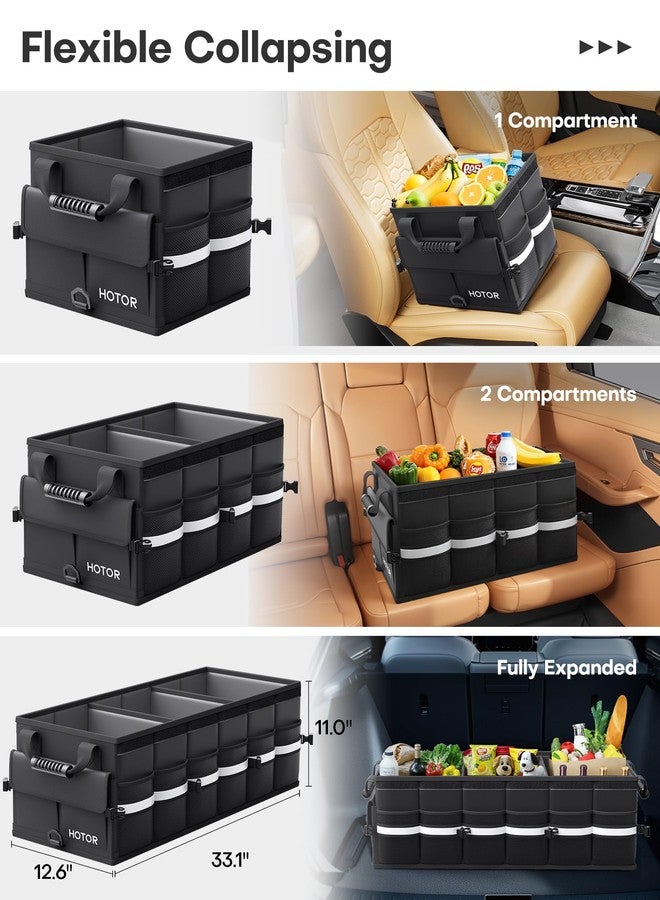 HOTOR Car Trunk Organizer - Foldable Trunk Organizer for SUV, Car Storage with Reflective Strips & Securing Cover, Large Capacity Car Accessories for Truck, Van & Sedan, Black, 33.1" x 12.6" x 11.0" - Image 2