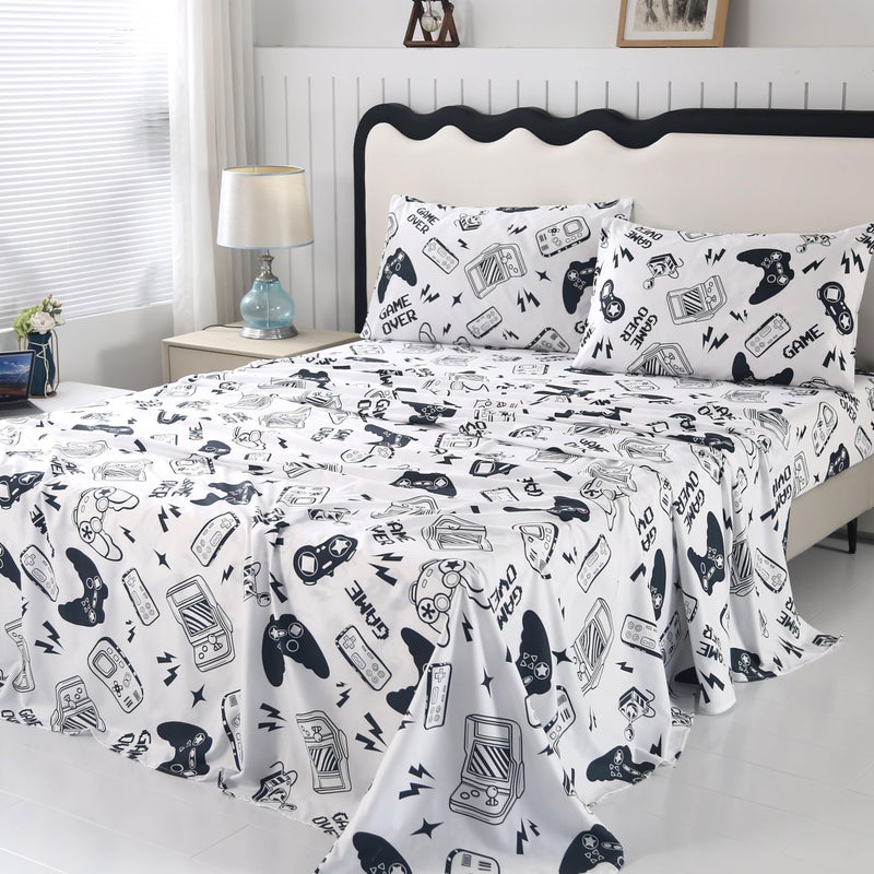SDIII SDIII 4PCS Black and White Gamer Bedding Sheet Sets for Boys Girls Teens and Kids Bed in a Bag Full Sheet Set Video Game Bed Sheet Set on Amazon Full 