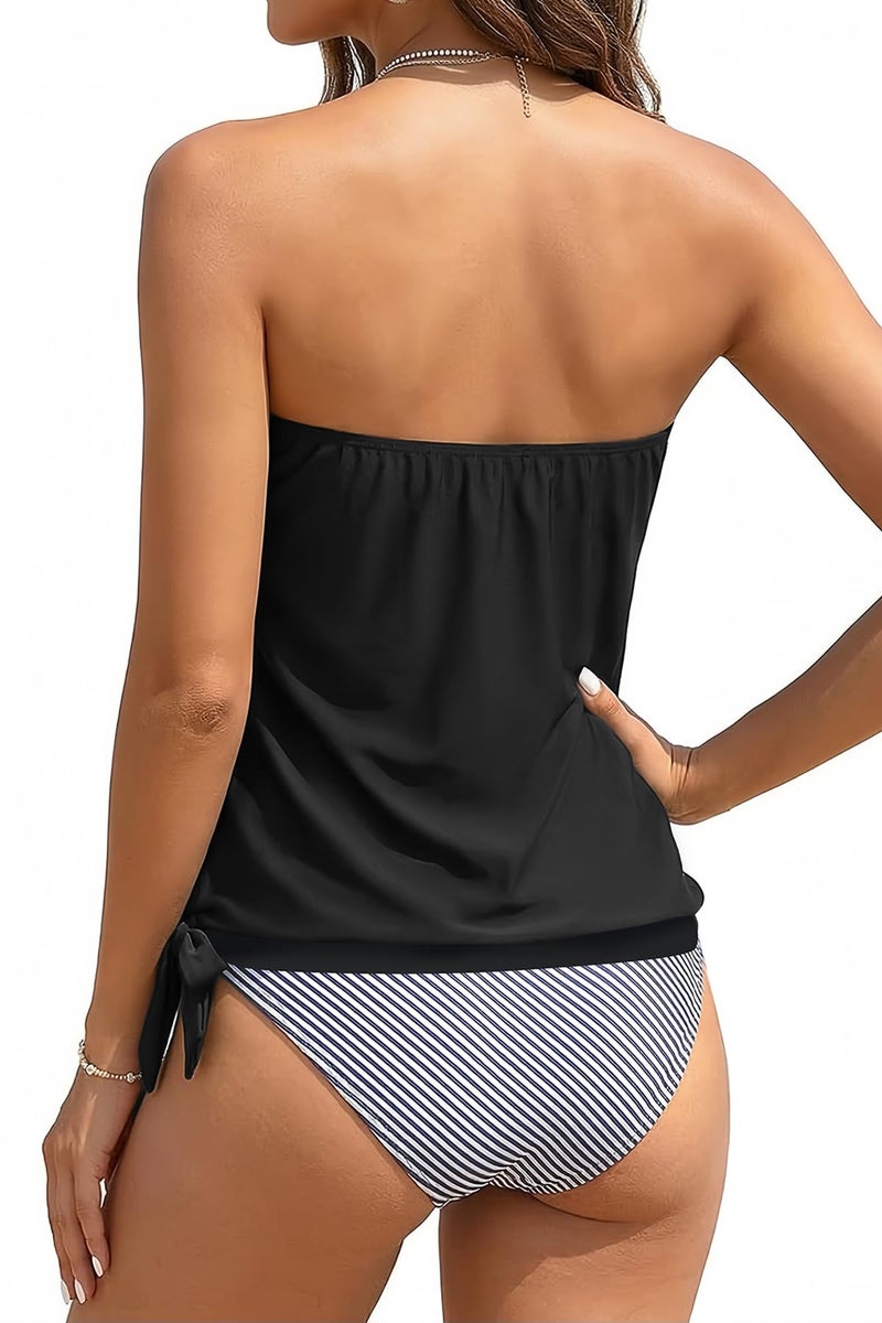Holipick Black Strapless Tankini Tops for Women Swimwear Top ONLY Bandeau Bathing Suit Top Blouson Swimsuit Top No Bottom Large - Image 3