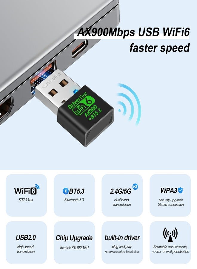 DragoBud AX900Mbps WiFi 6 and Bluetooth 5.3 Combo Adapter Dual Band 5/2.4Ghz Wireless Network External USB Wi-Fi Receiver for Laptop/PC/Desktop 4dBi Antenna Compatible with Windows 10/11 - Image 2