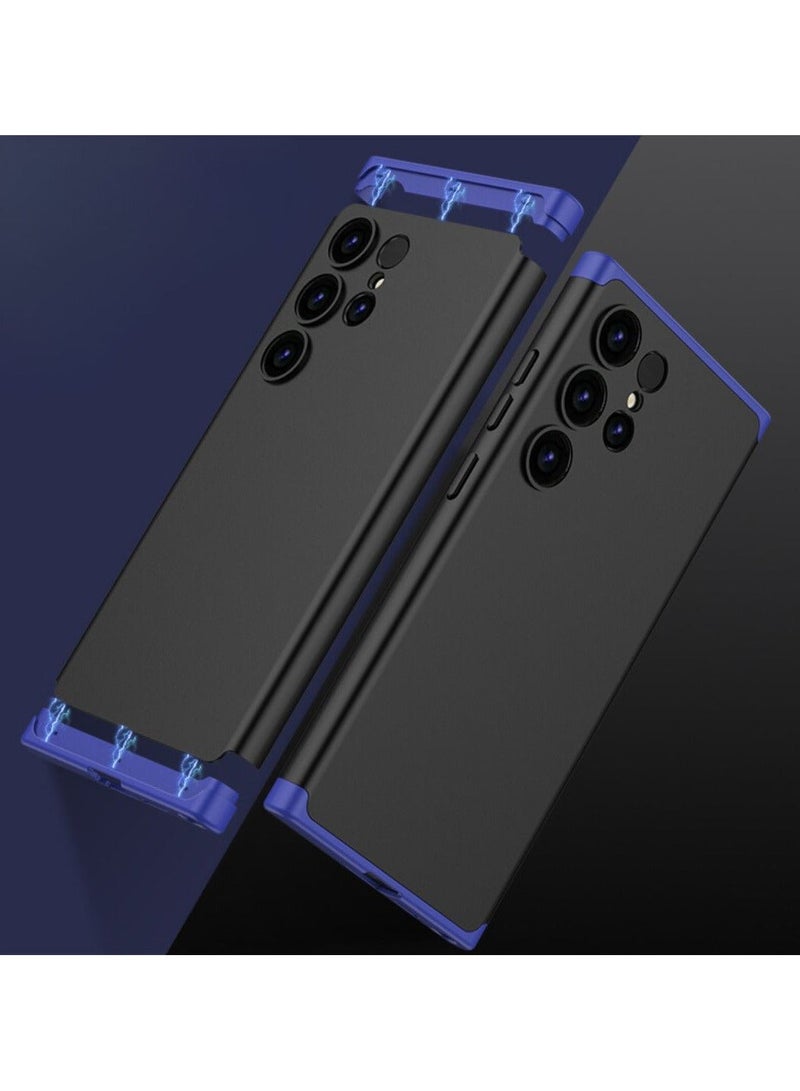 LEEKA غطاء سامسونج S24 ألترا الكامل 3 في 1 360º مضاد للصدمات درع صلب غير لامع قوي خلفي غطاء حافظة PC أزرق-أسود - Image 2