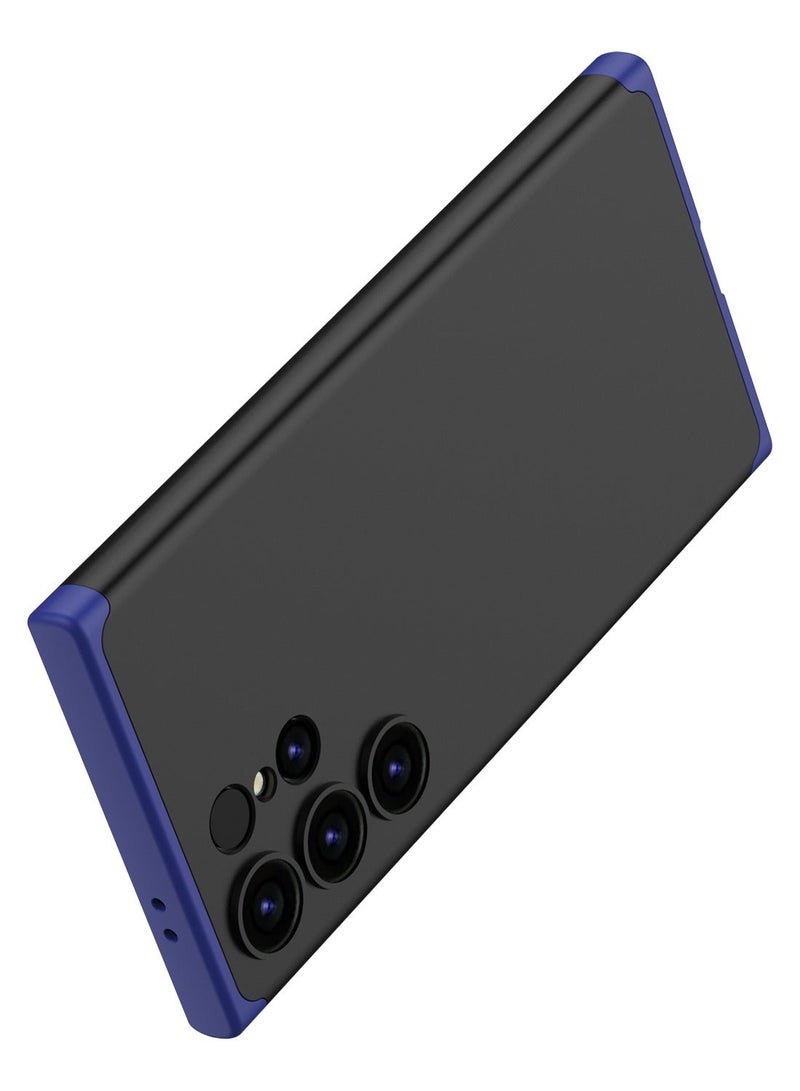 LEEKA غطاء سامسونج S24 ألترا الكامل 3 في 1 360º مضاد للصدمات درع صلب غير لامع قوي خلفي غطاء حافظة PC أزرق-أسود - Image 1