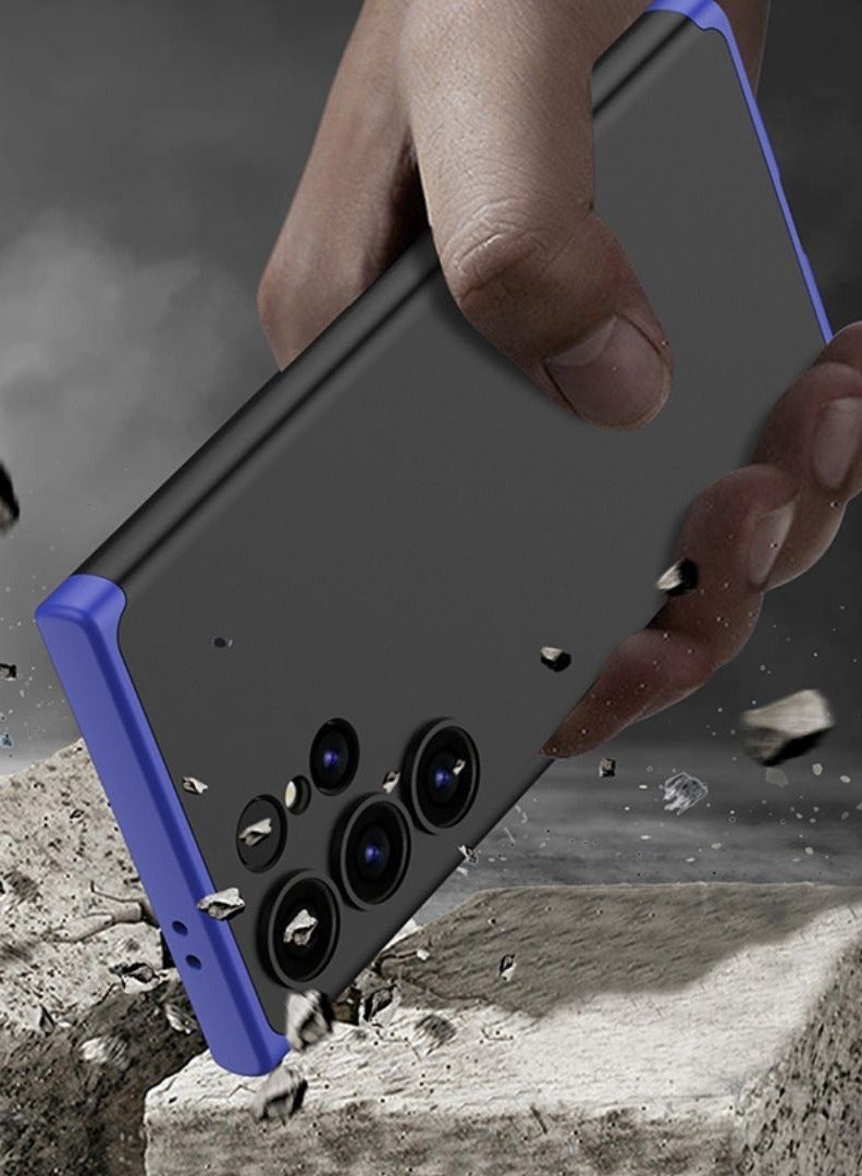 LEEKA غطاء سامسونج S24 ألترا الكامل 3 في 1 360º مضاد للصدمات درع صلب غير لامع قوي خلفي غطاء حافظة PC أزرق-أسود - Image 3