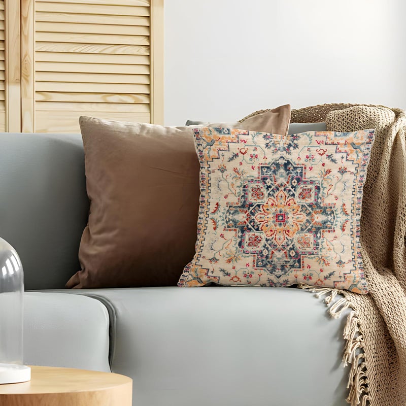 BUAEL Boho Throw Pillow Covers 18x18 inch Set of 2,Bohemian Vintage Carpet Pattern Antique Ethnic Decor Double Sided Pattern Cushion Cover Soft Pillow Case Living Sofa Room Bed Square Pillow Cover - Image 4