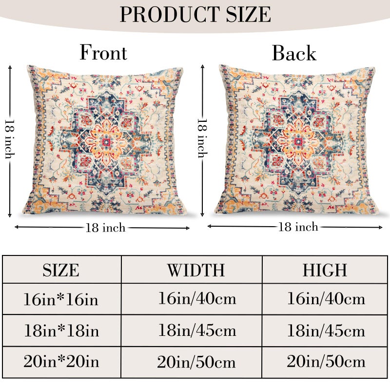 BUAEL Boho Throw Pillow Covers 18x18 inch Set of 2,Bohemian Vintage Carpet Pattern Antique Ethnic Decor Double Sided Pattern Cushion Cover Soft Pillow Case Living Sofa Room Bed Square Pillow Cover - Image 2