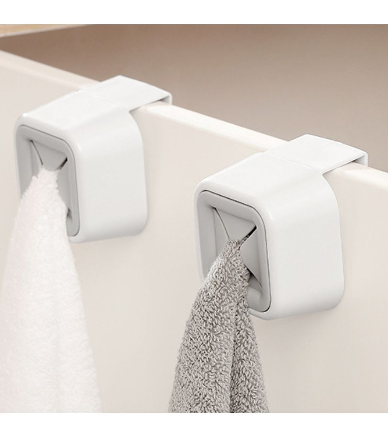 2 Pcs Heavy Duty No Drill Adhesive Towel Hooks for Kitchen Bathroom Cabinet Door White - Image 1