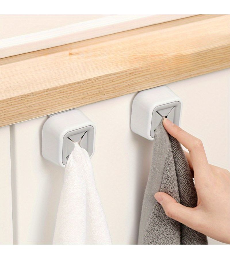 2 Pcs Heavy Duty No Drill Adhesive Towel Hooks for Kitchen Bathroom Cabinet Door White - Image 3
