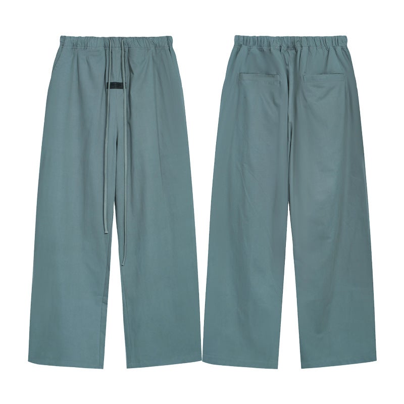 High street double line ESSENTIALS FOG solid color woven straight mens loose casual drawstring trousers thin fashion Haze Blue  - Image 1