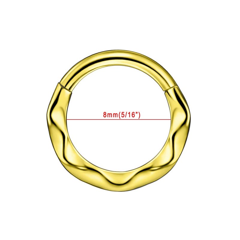 FANSING 316L Surgical Steel Wavy Hinged Cartilage Earring Hoop Piercing Earrings for Women Daith Helix Tragus 16 Gauge Septum Jewelry 8mm Nose Rings Septum Clicker 18k Gold-plated - Image 2