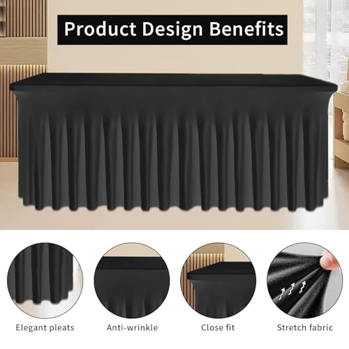 Tohetsuzp 2 Pack Black Table Skirt, Wrinkle-Free Spandex Table Covers 6ft, Elastic Fitted Washable Tablecloth for Rectangle Tables for Wedding, Banquet, Party, Events - Image 4