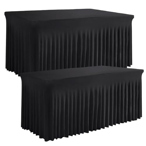 Tohetsuzp 2 Pack Black Table Skirt, Wrinkle-Free Spandex Table Covers 6ft, Elastic Fitted Washable Tablecloth for Rectangle Tables for Wedding, Banquet, Party, Events - Image 1