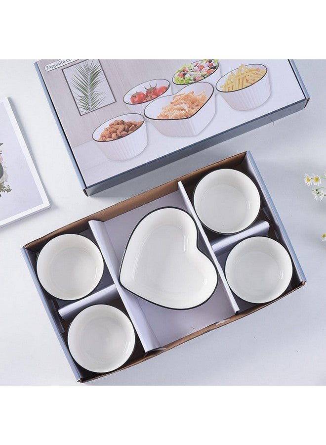 OLWICK® Heart Shaped Ceramic Bowls, Set of 5, Microwave Safe Soup, Rice, Noodle, & Fruit Bowls, Perfect for Home & Restaurant Use - Image 1