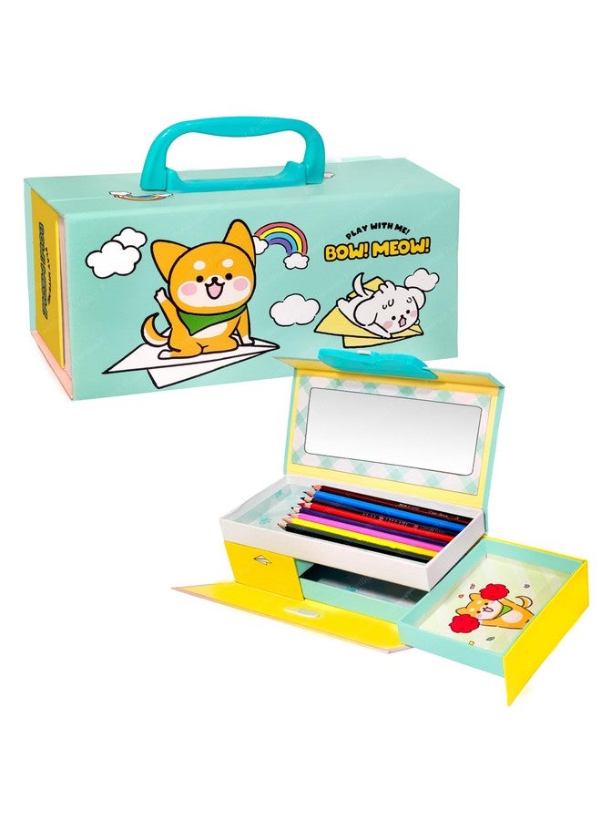 فنبلاست علبة أقلام فن بلاست للبنات - علبة أقلام على شكل حقيبة سفر بقفل كلمة مرور، علبة أقلام متعددة الطبقات لبنات المدارس، علبة هندسية، حافظة منظم أدوات مكتبية للأطفال، هدية إرجاع للأطفال (أخضر) - Image 1