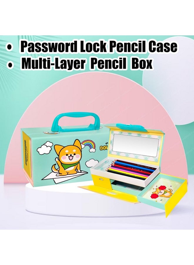 فنبلاست علبة أقلام فن بلاست للبنات - علبة أقلام على شكل حقيبة سفر بقفل كلمة مرور، علبة أقلام متعددة الطبقات لبنات المدارس، علبة هندسية، حافظة منظم أدوات مكتبية للأطفال، هدية إرجاع للأطفال (أخضر) - Image 5