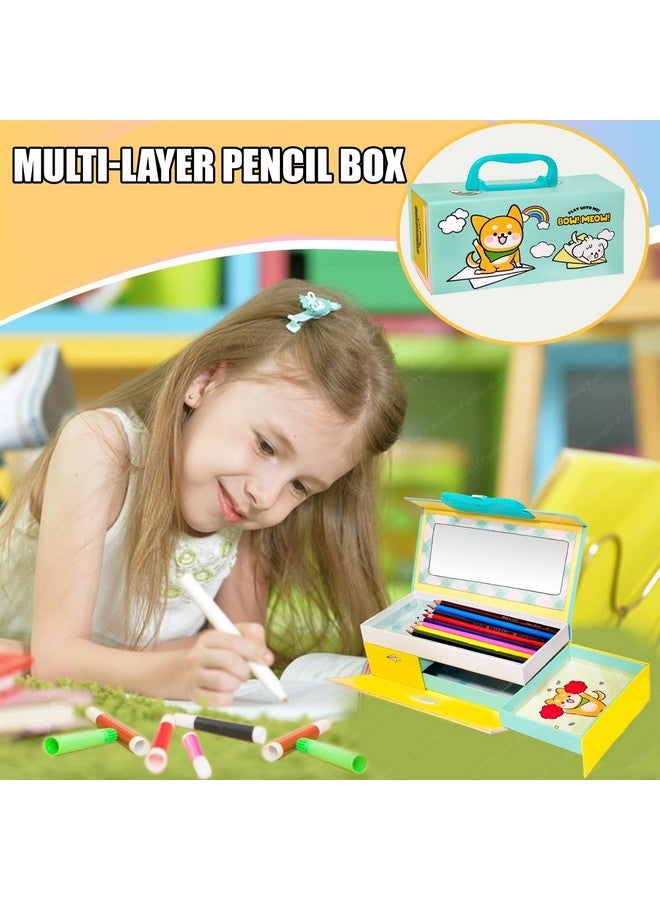 فنبلاست علبة أقلام فن بلاست للبنات - علبة أقلام على شكل حقيبة سفر بقفل كلمة مرور، علبة أقلام متعددة الطبقات لبنات المدارس، علبة هندسية، حافظة منظم أدوات مكتبية للأطفال، هدية إرجاع للأطفال (أخضر) - Image 4